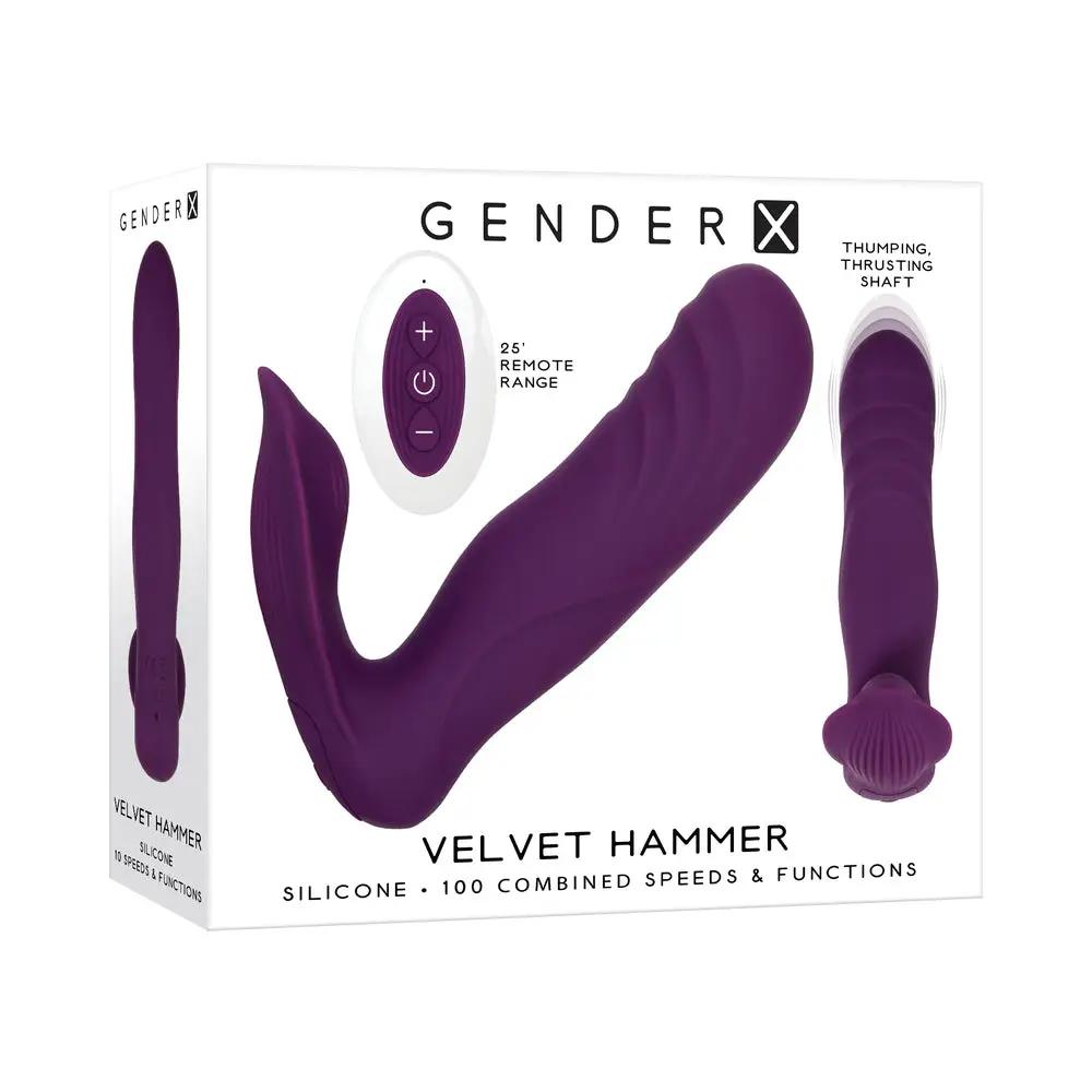 Gender X Velvet Hammer Rechargeable Remote-Controlled Thumping Thrusting Dual Stimulator Purple by Gender X