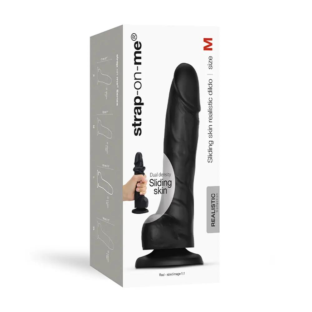 Strap-On-Me Realistic Collection Sliding Skin Dual-Density Silicone Dildo Black M by Lovely Planet