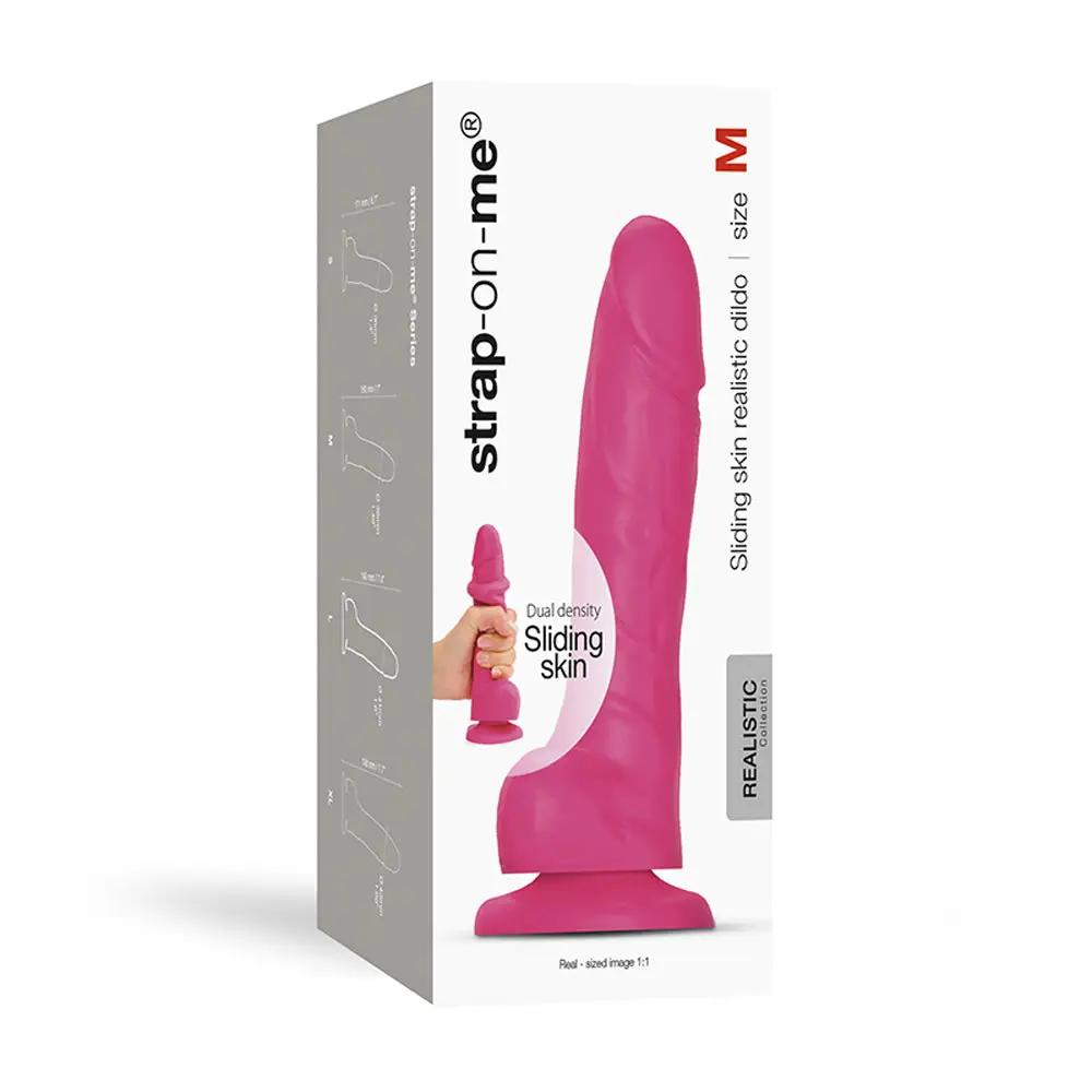 Strap-On-Me Realistic Collection Sliding Skin Dual-Density Silicone Dildo Fuchsia M by Lovely Planet
