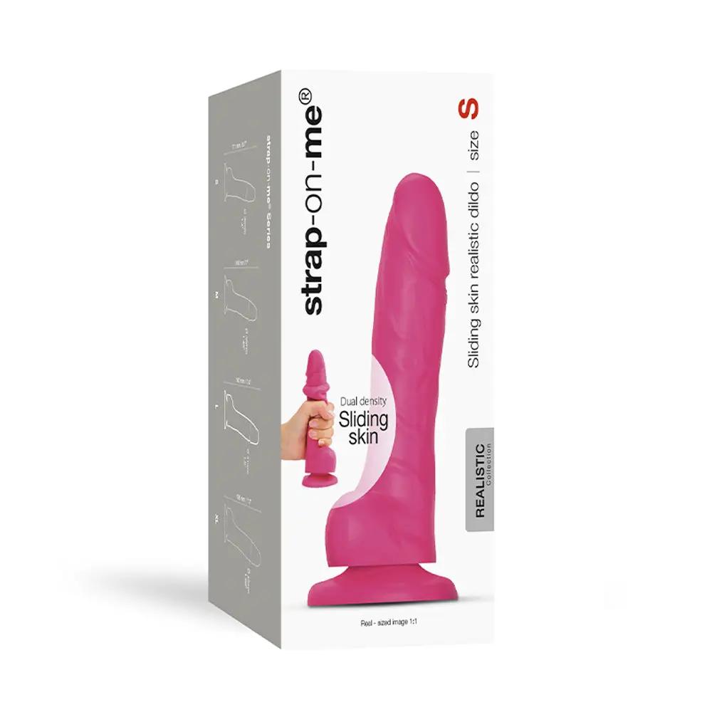 Strap-On-Me Realistic Collection Sliding Skin Dual-Density Silicone Dildo Fuchsia S by Lovely Planet