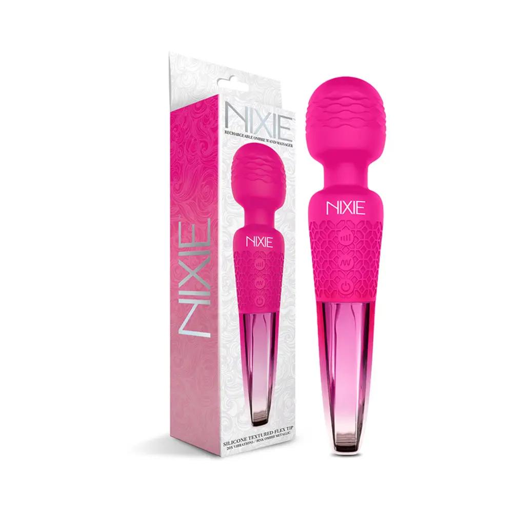 Nixie Rechargeable Wand Massager Pink Ombre Metallic by Global Novelties