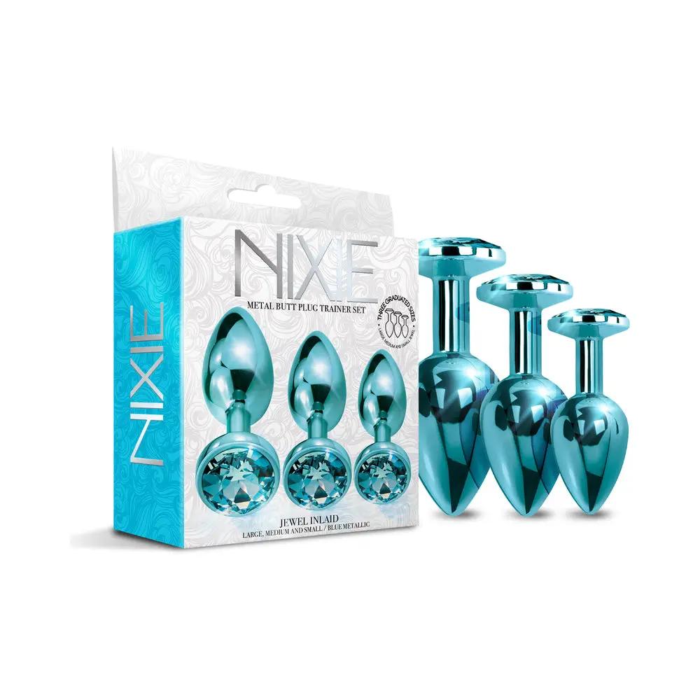 Nixie Metal Butt Plug Trainer Set 3-Piece Blue Metallic by Global Novelties