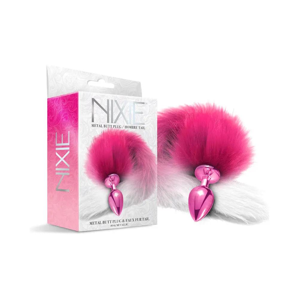 Nixie Metal Butt Plug With Ombre Tail Pink Metallic by Global Novelties