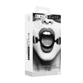 Ouch! Black & White Silicone Ring Gag With Adjustable Bonded Leather Straps Black by Shots