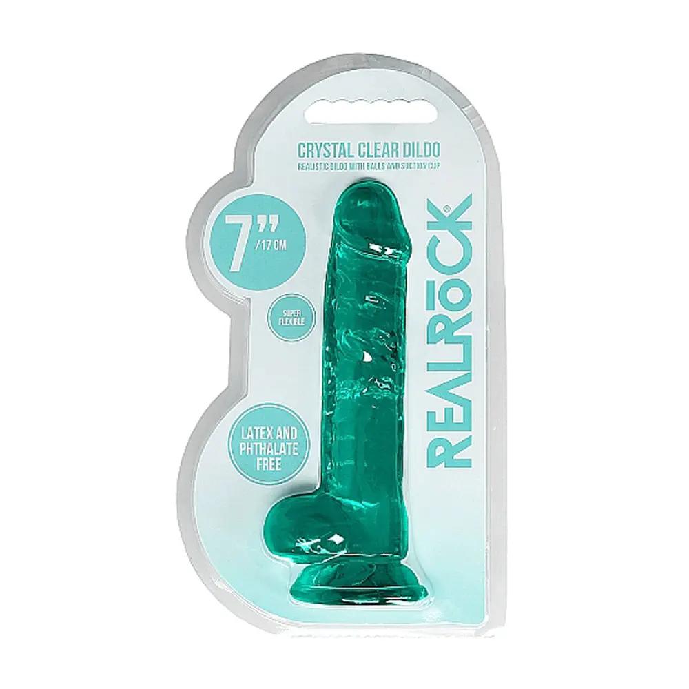 RealRock Crystal Clear Realistic 7 in. Dildo With Balls and Suction Cup Turquoise by Shots