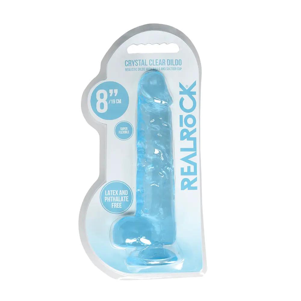 RealRock Crystal Clear Realistic 8 in. Dildo With Balls and Suction Cup Blue by Shots
