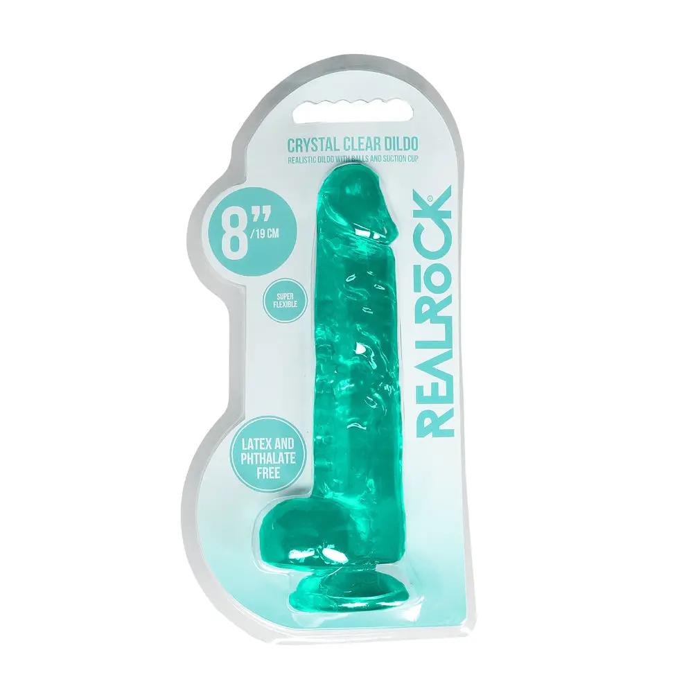 RealRock Crystal Clear Realistic 8 in. Dildo With Balls and Suction Cup Turquoise by Shots