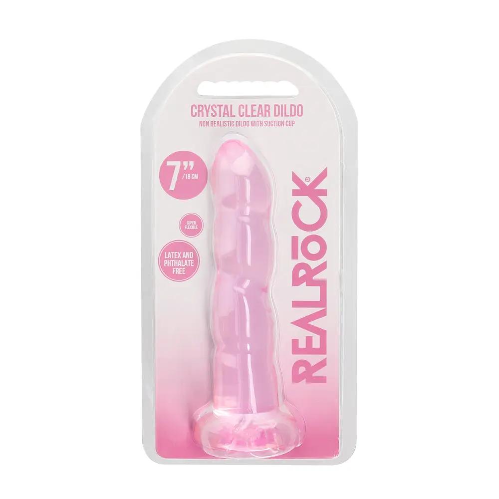 RealRock Crystal Clear Non-Realistic 7 in. Twisted Dildo With Suction Cup Pink by Shots