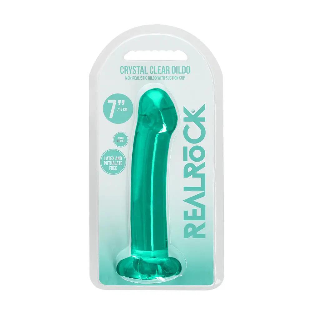 RealRock Crystal Clear Non-Realistic 7 in. Dildo With Suction Cup Turquoise by Shots