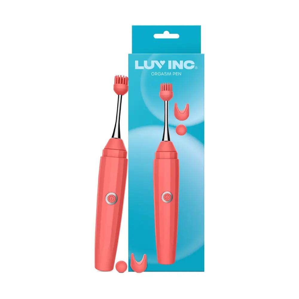 Luv Inc Op10 Orgasm Pen Rechargeable Pinpoint Vibrator with 3 Attachments Coral by Luv Inc.