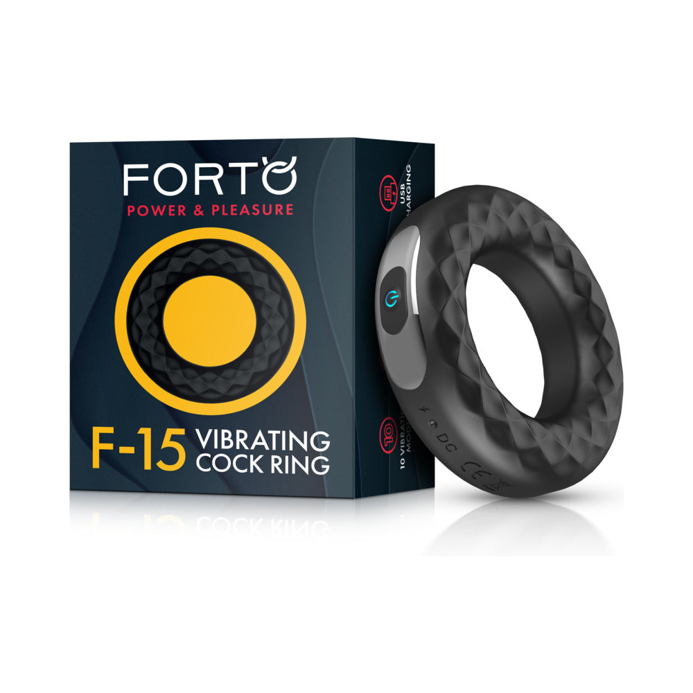 Forto F-15 Rechargeable Silicone Vibrating Cockring Black by Forto