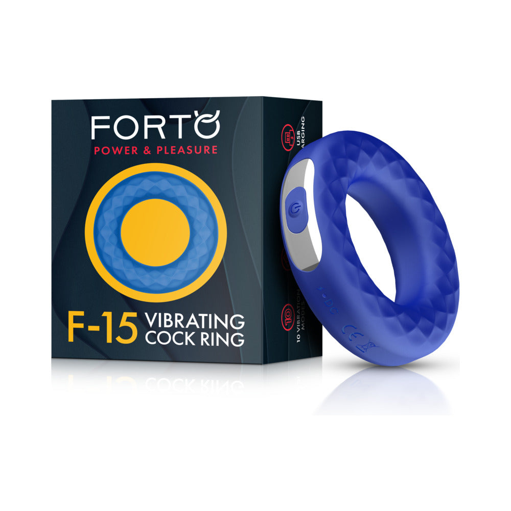 Forto F-15 Rechargeable Silicone Vibrating Cockring Blue by Forto