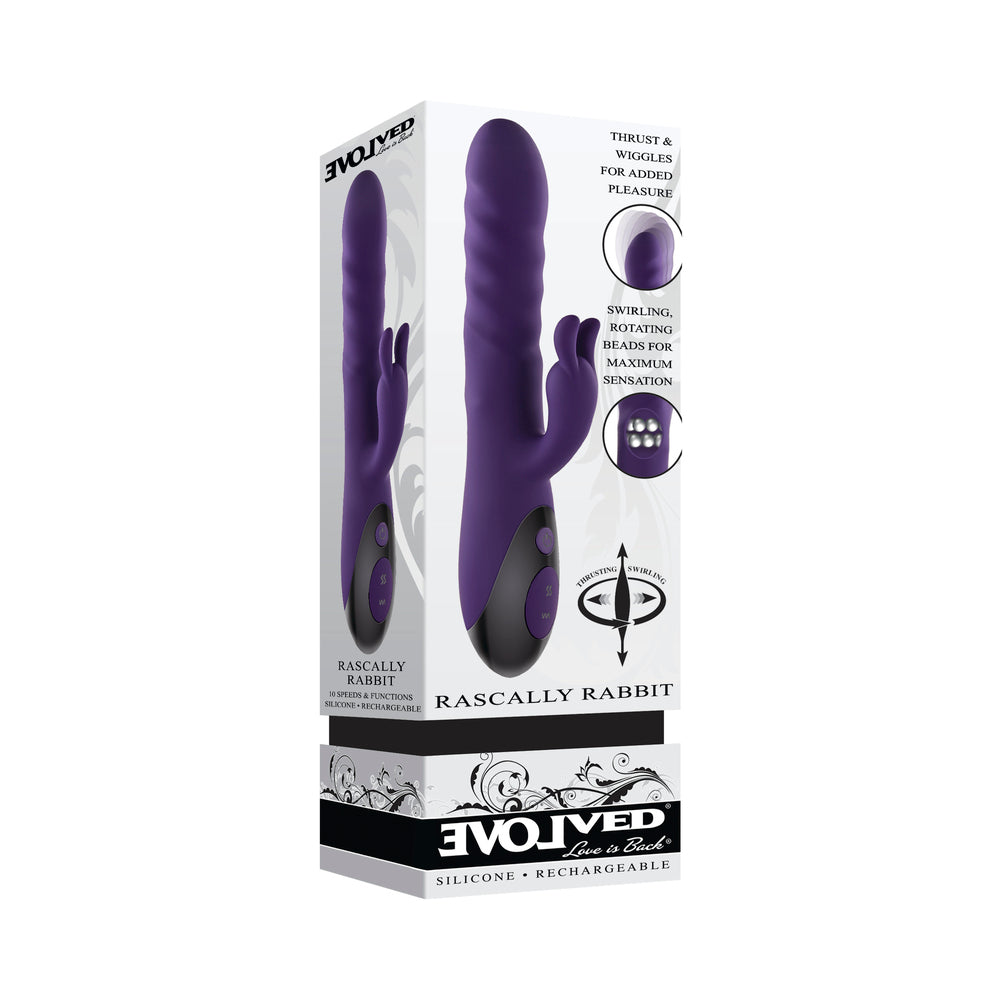 Evolved Rascally Rabbit Rechargeable Thrusting Swirling Silicone Vibrator Purple by Evolved