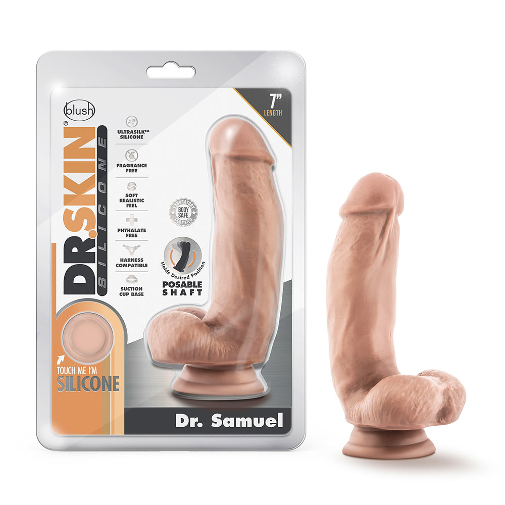 Dr. Skin Silicone Dr. Samuel Realistic 7 in. Posable Dildo with Balls Beige by Blush