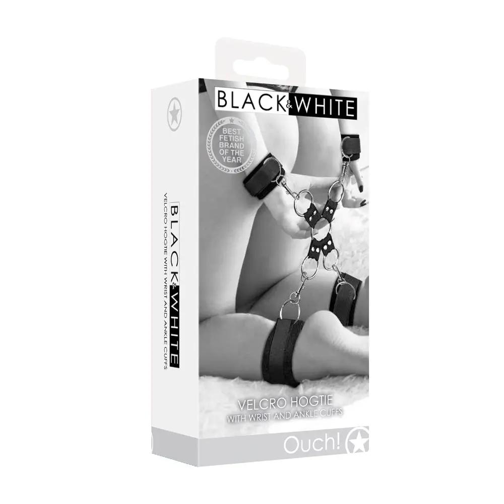 Ouch! Black & White Velcro Hogtie With Hand & Ankle Cuffs Black by Shots