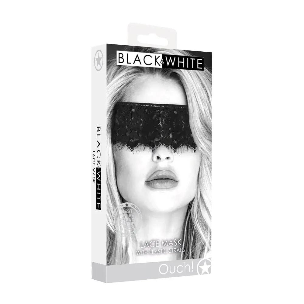 Ouch! Black & White Lace Mask With Elastic Straps Blindfold Black by Shots