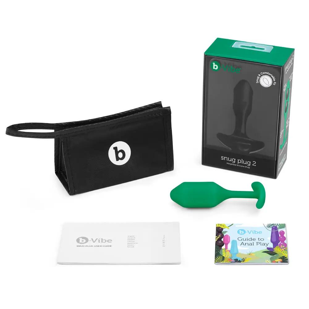 b-Vibe Snug Plug 2 Weighted Silicone Anal Plug Green by b-Vibe