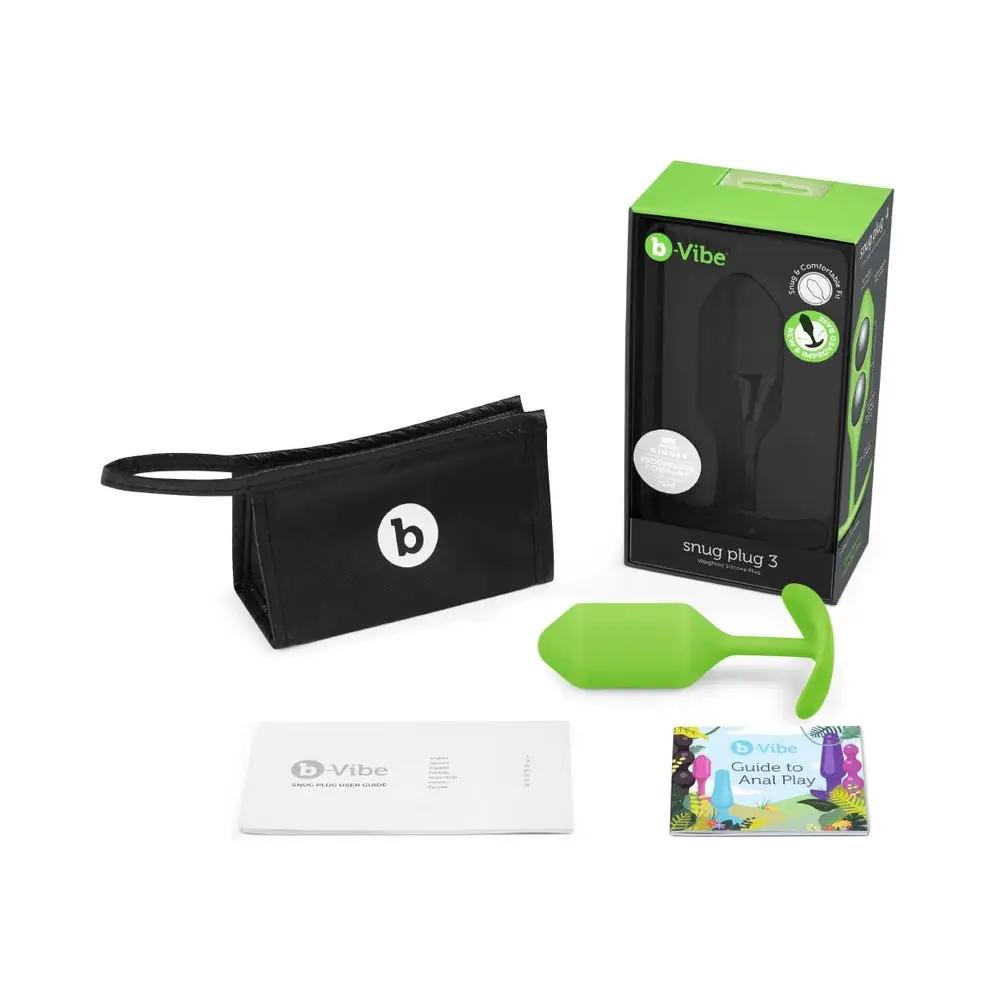b-Vibe Snug Plug 3 Weighted Silicone Anal Plug Lime by b-Vibe