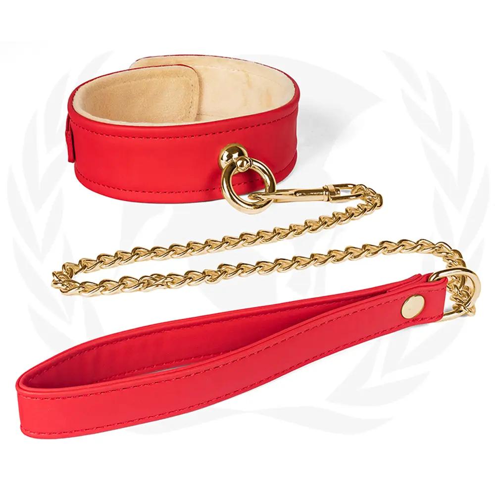 Spartacus Plush Lined PU Red Collar And Chain Leash by Spartacus