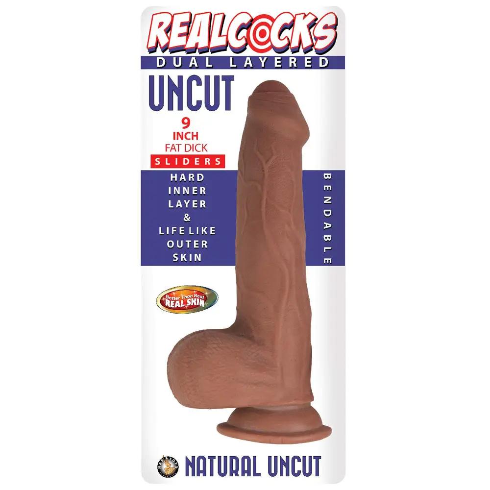 Realcocks Dual Layered Uncut Slider Fat Dick 9 in. Brown by Nasstoys