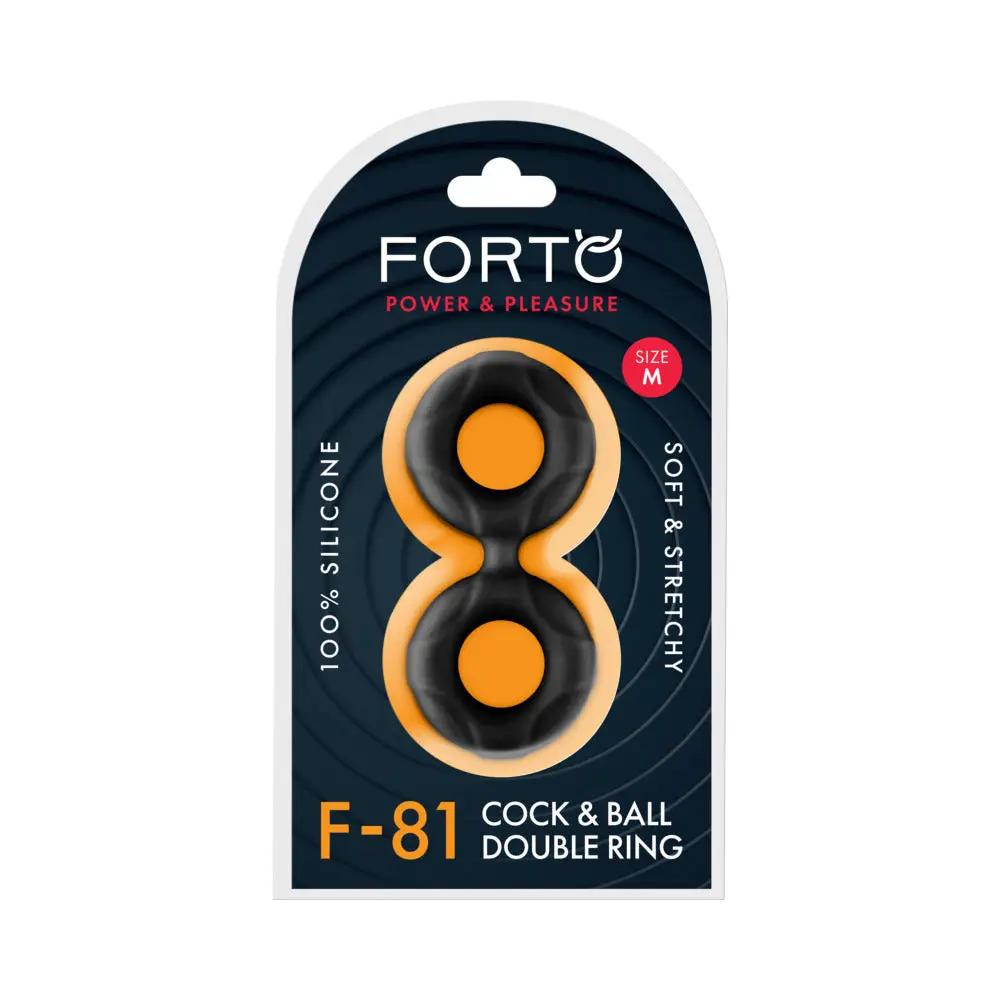 Forto F-81 Liquid Silicone Cock & Ball Double Ring Medium Black by Forto