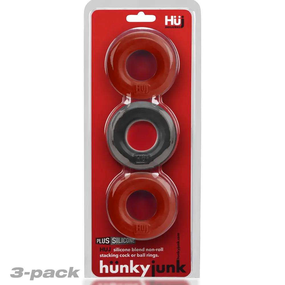 Hunkyjunk HUJ3 C-Ring 3-Pack Cherry/Tar Ice by Oxballs