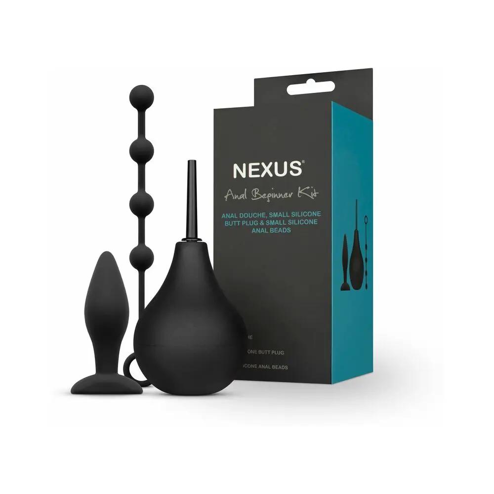 Nexus Anal Beginner Kit with Douche, Silicone Beads, Small Silicone Butt Plug Black by Nexus
