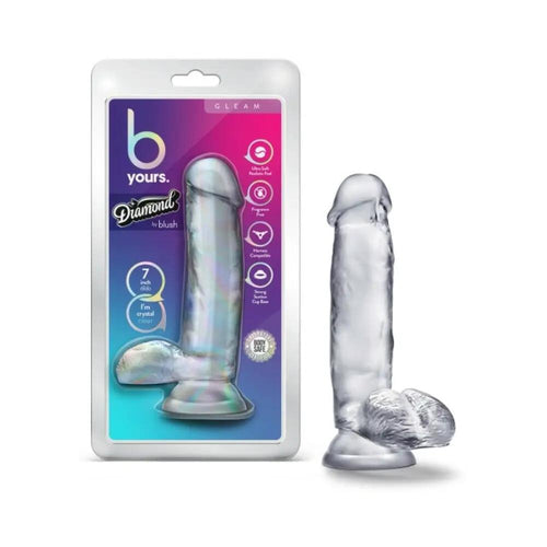 B Yours Diamond Gleam 7 in. Dildo with Balls Clear by Blush