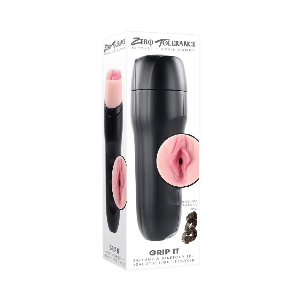 Zero Tolerance Grip It Realistic Vagina Stroker with Movie Download Beige by Zero Tolerance
