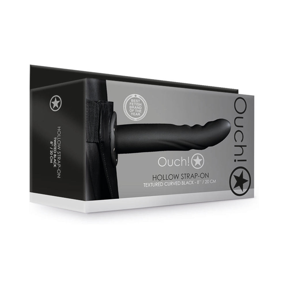 Ouch! Textured Curved 8 in. Hollow Strap-On Black