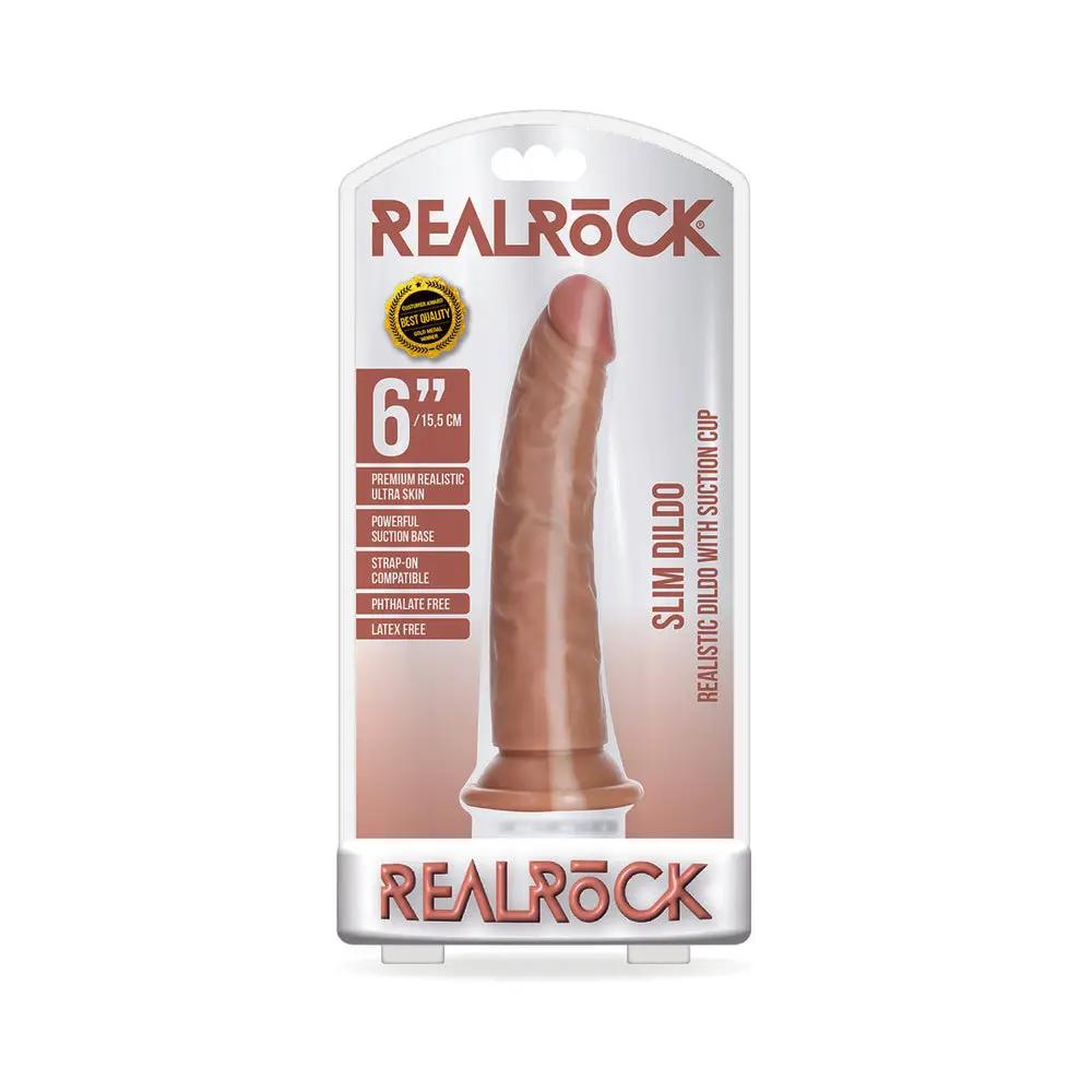 RealRock Realistic 6 in. Slim Dildo With Suction Cup Tan by Shots