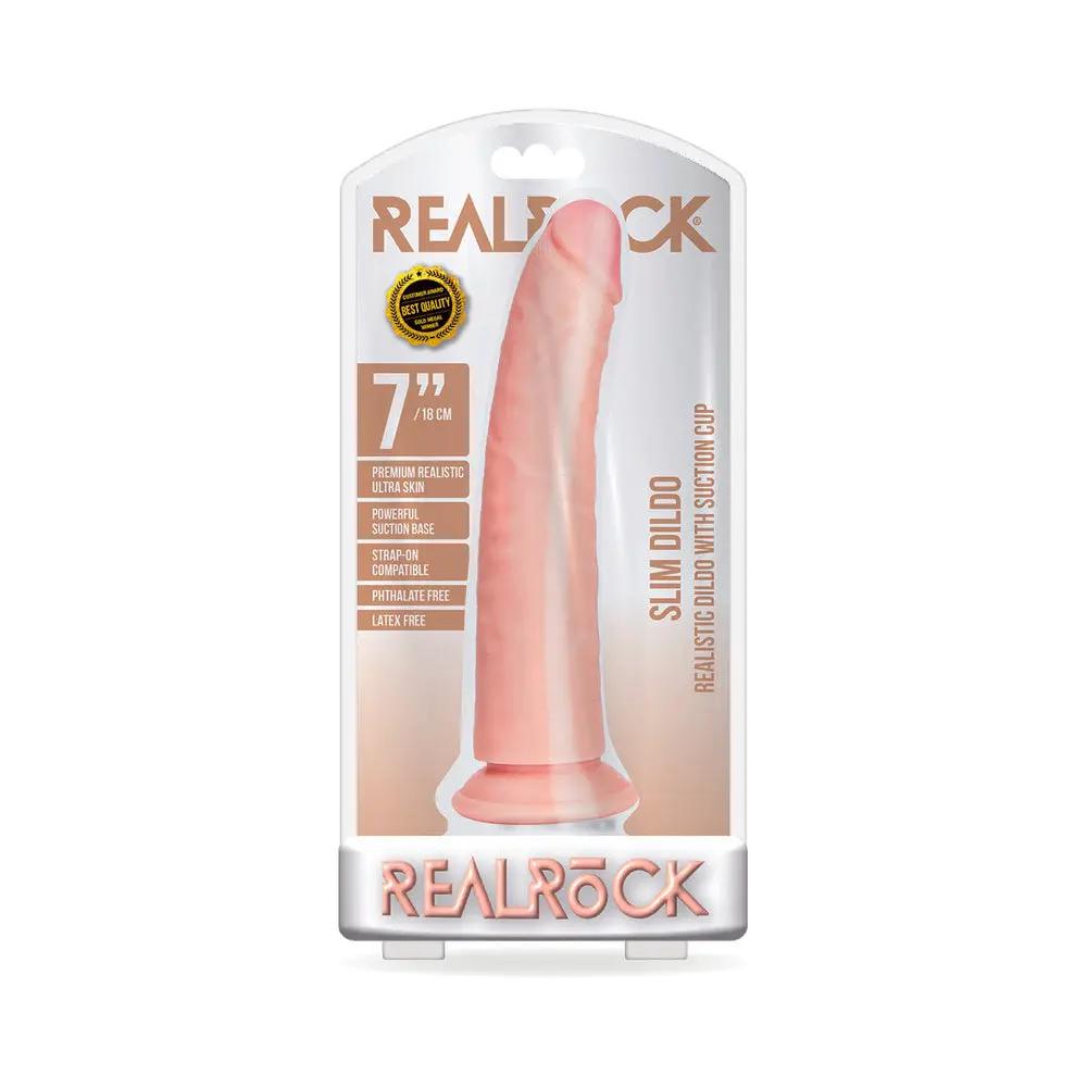 RealRock Realistic 7 in. Slim Dildo With Suction Cup Beige by Shots