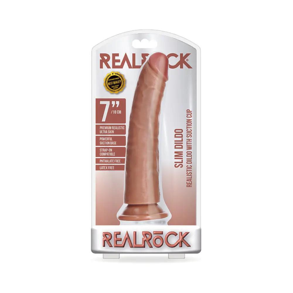 RealRock Realistic 7 in. Slim Dildo With Suction Cup Tan by Shots