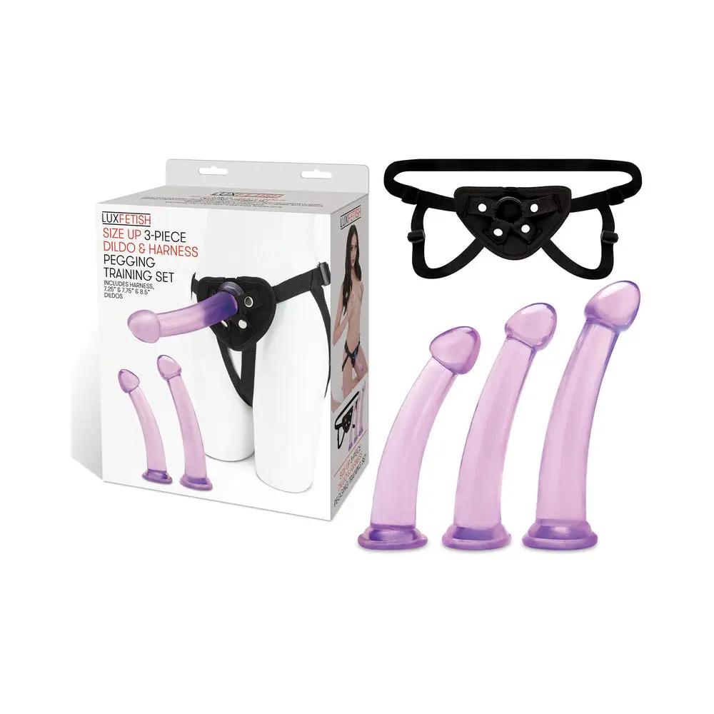 Lux Fetish Size Up 3-Piece Dildo & Harness Pegging Training Set by Electric Eel