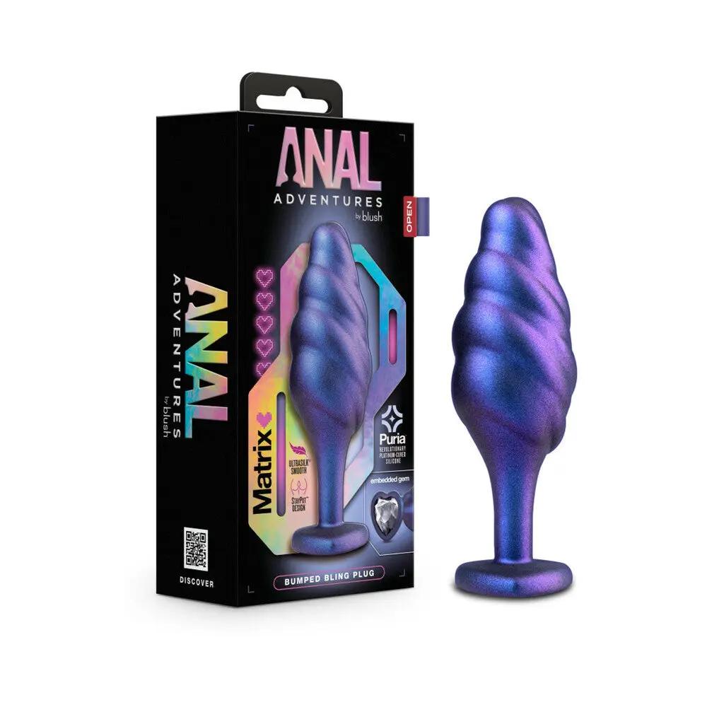 Anal Adventures Matrix Silicone Bumped Bling Plug Sapphire by Blush