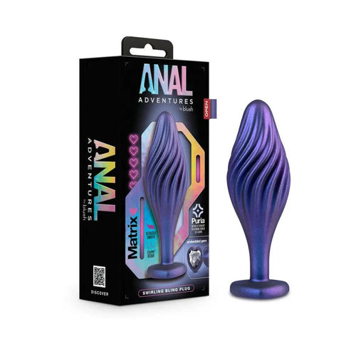 Anal Adventures Matrix Silicone Swirling Bling Plug Sapphire by Blush