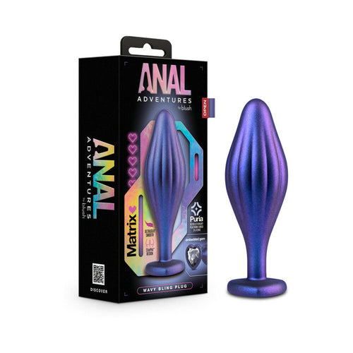 Anal Adventures Matrix Silicone Wavy Bling Plug Sapphire by Blush