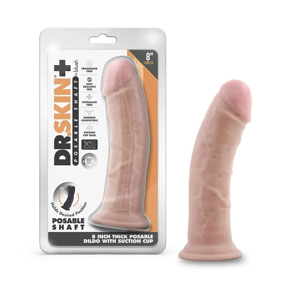 Dr. Skin Plus Thick 8 in. Triple Density Posable Dildo Beige by Blush