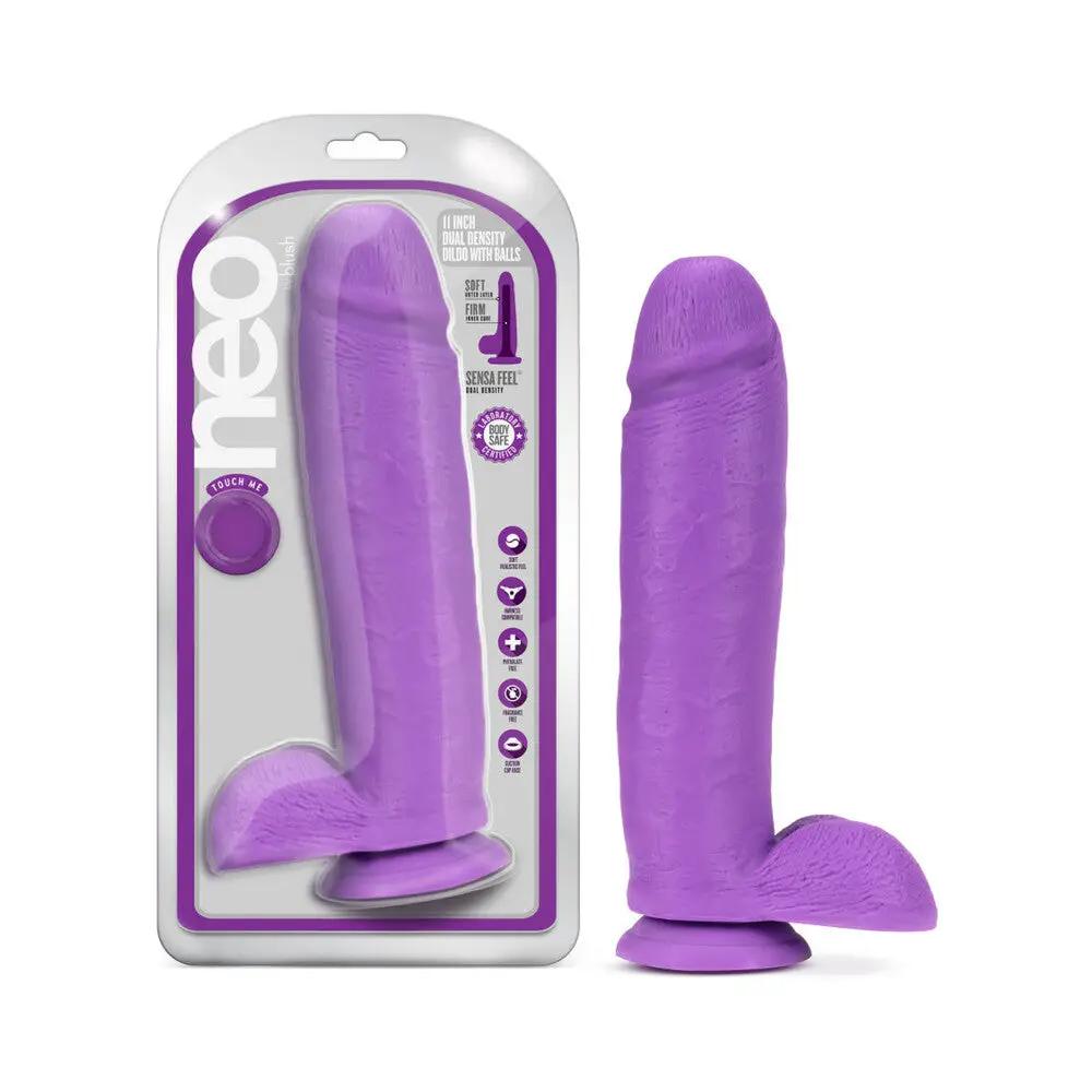 Neo 11 in. Dual Density Dildo with Balls Neon Purple by Blush