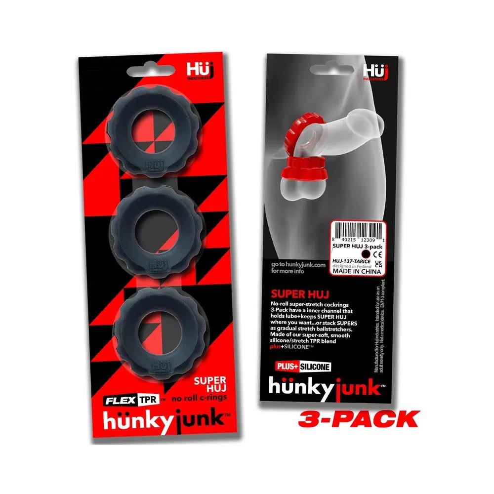 Hunkyjunk SuperHuj 3-Pack Cockrings Tar Ice by Oxballs