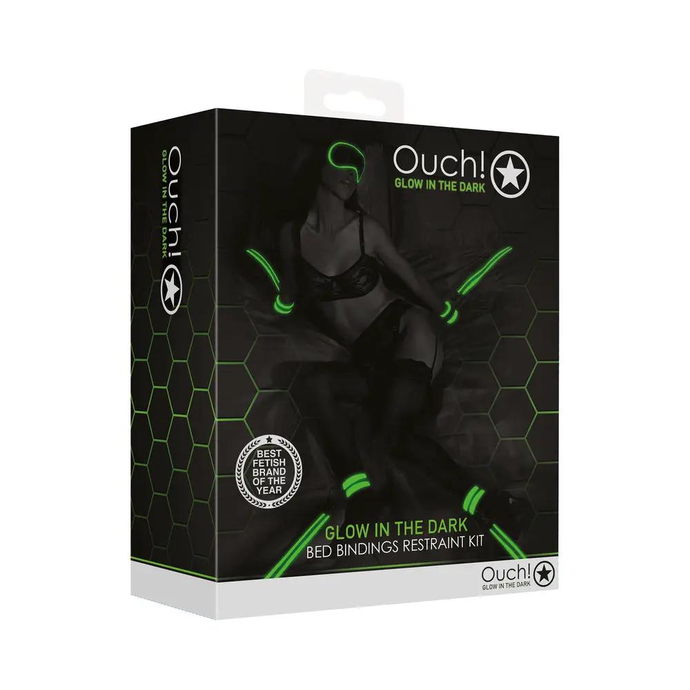 Ouch! Glow in the Dark Bed Bindings Restraint Kit Neon Green by Shots