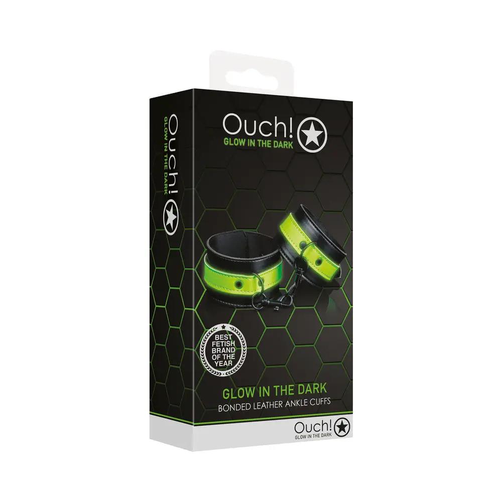 Ouch! Glow in the Dark Bonded Leather Handcuffs Neon Green by Shots