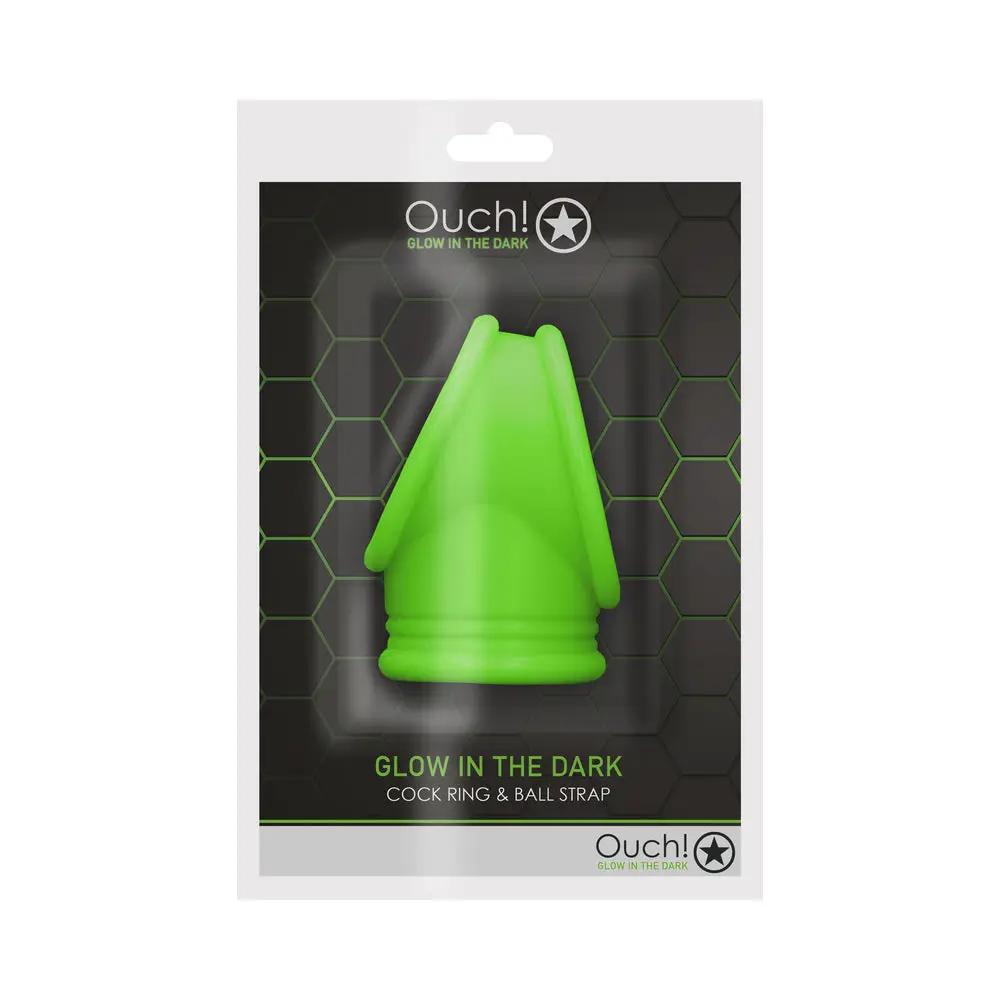 Ouch! Glow in the Dark Cockring & Ball Sling Neon Green by Shots