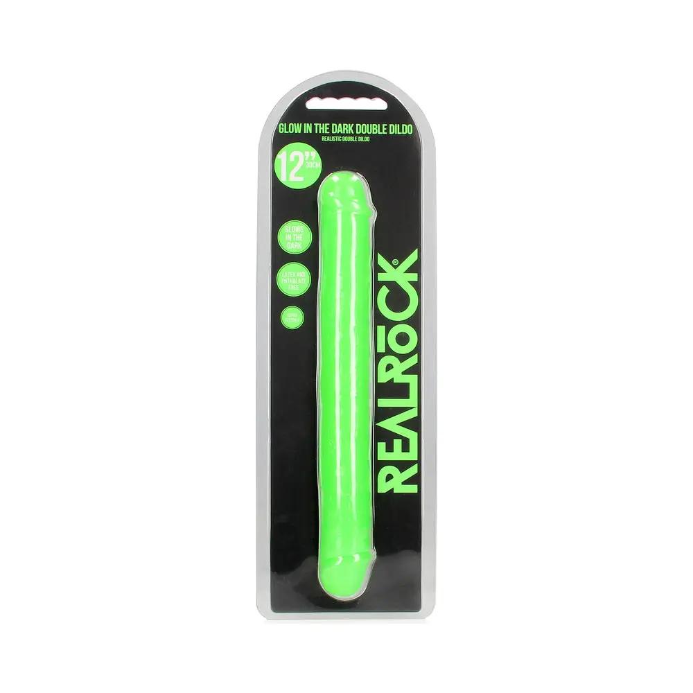 RealRock Glow in the Dark Double Dong 12 in. Dual-Ended Dildo Neon Green by Shots