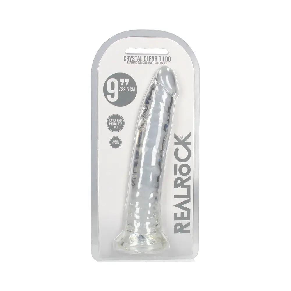 RealRock Crystal Clear Slim 9 in. Dildo Clear by Shots