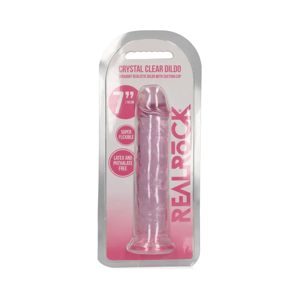 RealRock Crystal Clear Straight 7 in. Dildo Without Balls Pink by Shots