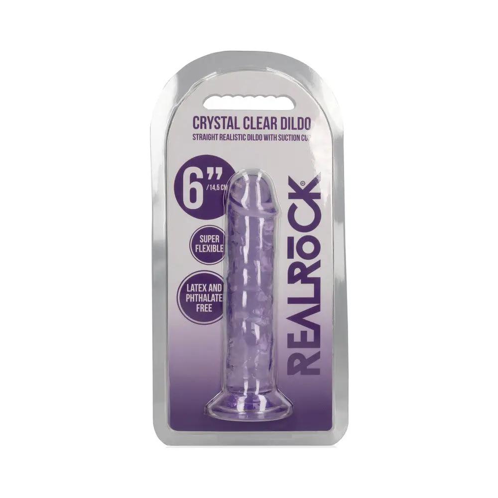 RealRock Crystal Clear Straight 6 in. Dildo Without Balls Purple by Shots