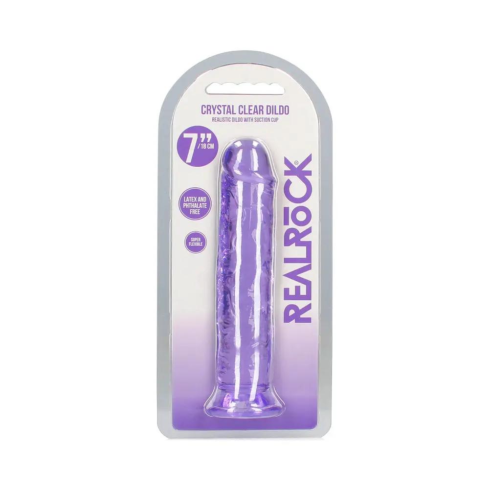 RealRock Crystal Clear Straight 7 in. Dildo Without Balls Purple by Shots