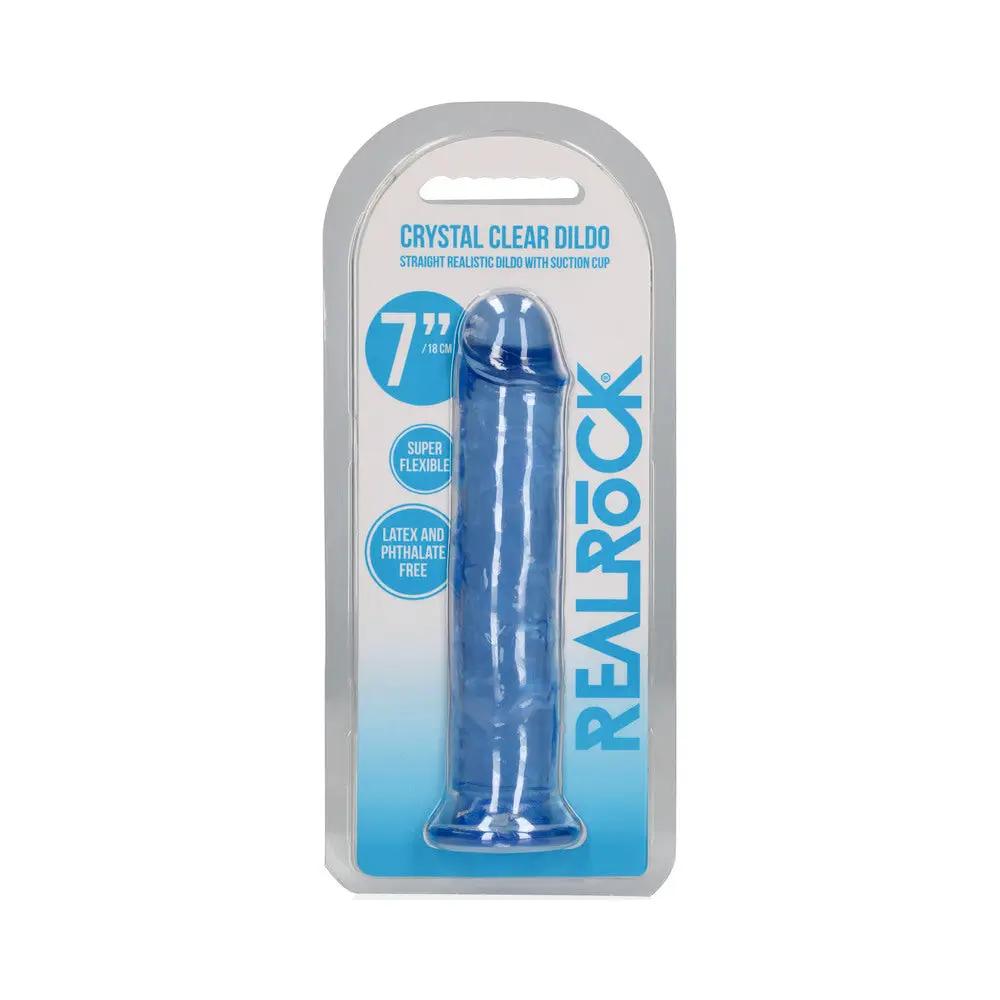 RealRock Crystal Clear Straight 7 in. Dildo Without Balls Blue by Shots
