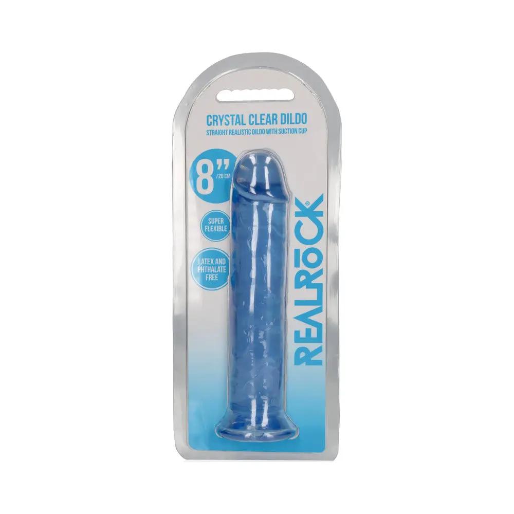 RealRock Crystal Clear Straight 8 in. Dildo Without Balls Blue by Shots